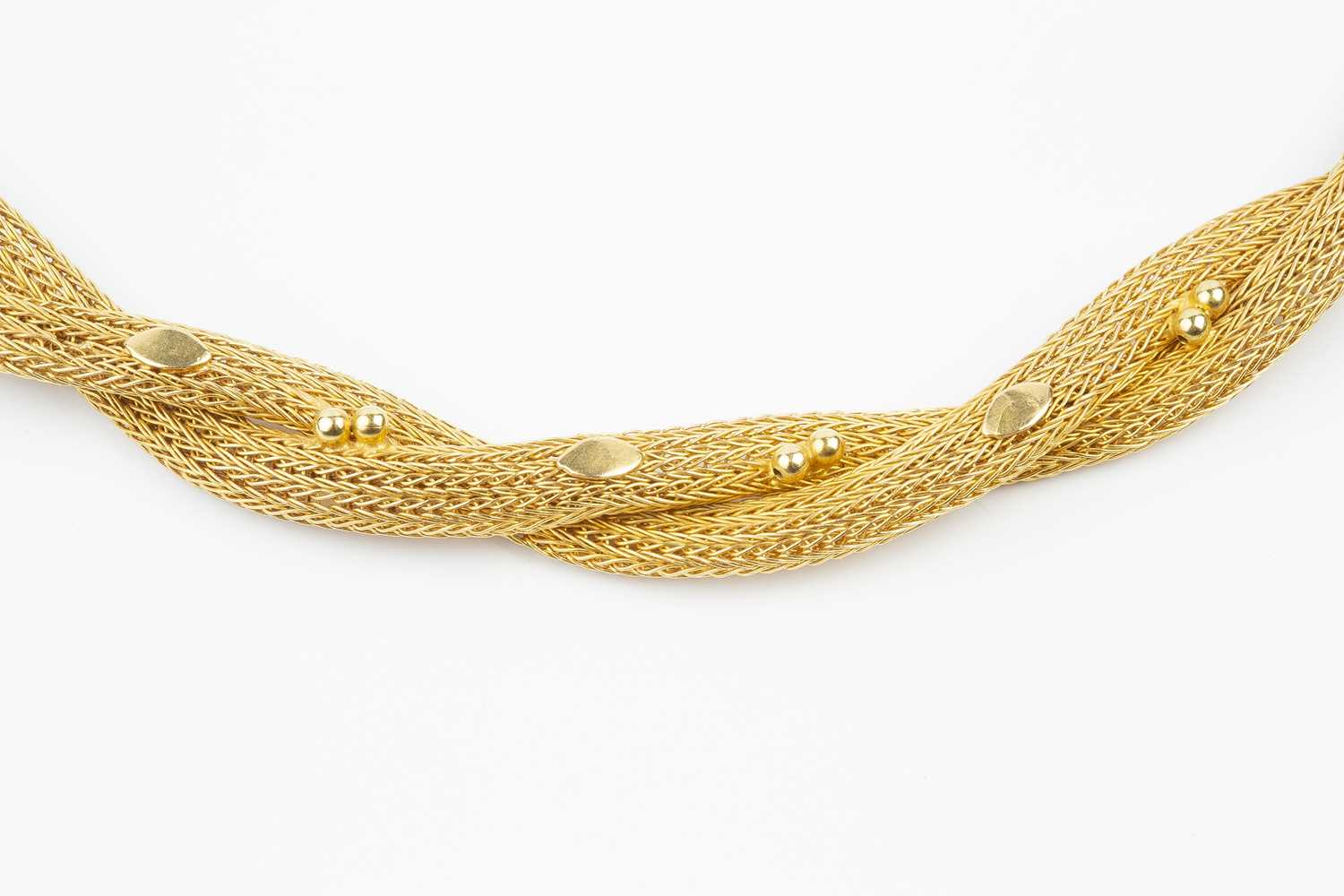 A yellow precious metal collar necklace, designed as two entwined strands of woven ropetwist - Image 2 of 3
