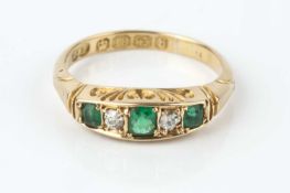 A late Victorian emerald and diamond five stone ring, alternately set with graduated rectangular
