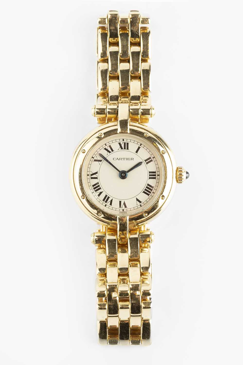 A lady's 18ct gold 'Panthère Vendôme' bracelet watch by Cartier, the circular dial with Black