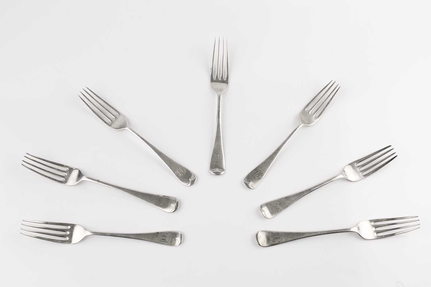 A set of six late Victorian silver Old English pattern dessert forks, by Walker & Hall, Sheffield