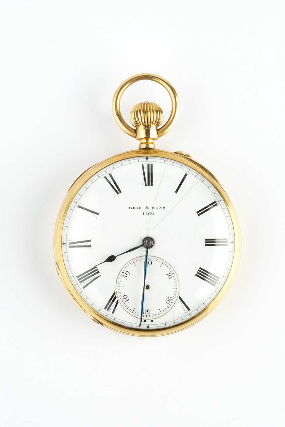 A Victorian 18ct gold open face pocket watch, the white enamel dial with Roman numerals,