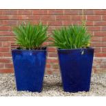 A pair of blue glazed square section tapering planters 39.5cm wide x 49cm high (2)Condition