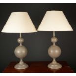 A pair of Parex model JB415 grey painted metal table lamps 58cm high excluding shadesCondition