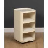 A Castelli designed cream plastic 'kartell' open fronted cabinet together with a white composite