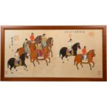 A decorative Chinese print depicting Horse riders61.5cm x 125cmCondition report: Some creases and