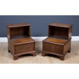 A pair of George III style mahogany step commodes with leather inset steps and drawer to the front