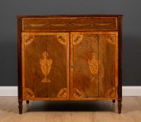 An early 19th century Dutch mahogany wash stand with decorative inlay, the top decorated with
