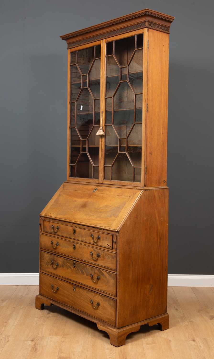 A George III mahogany bureau bookcase with astragal glazed doors to the upper section enclosing - Image 4 of 5