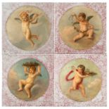 19th century school a series of four roundels depicting cherubs with swags and dishes of flowers and