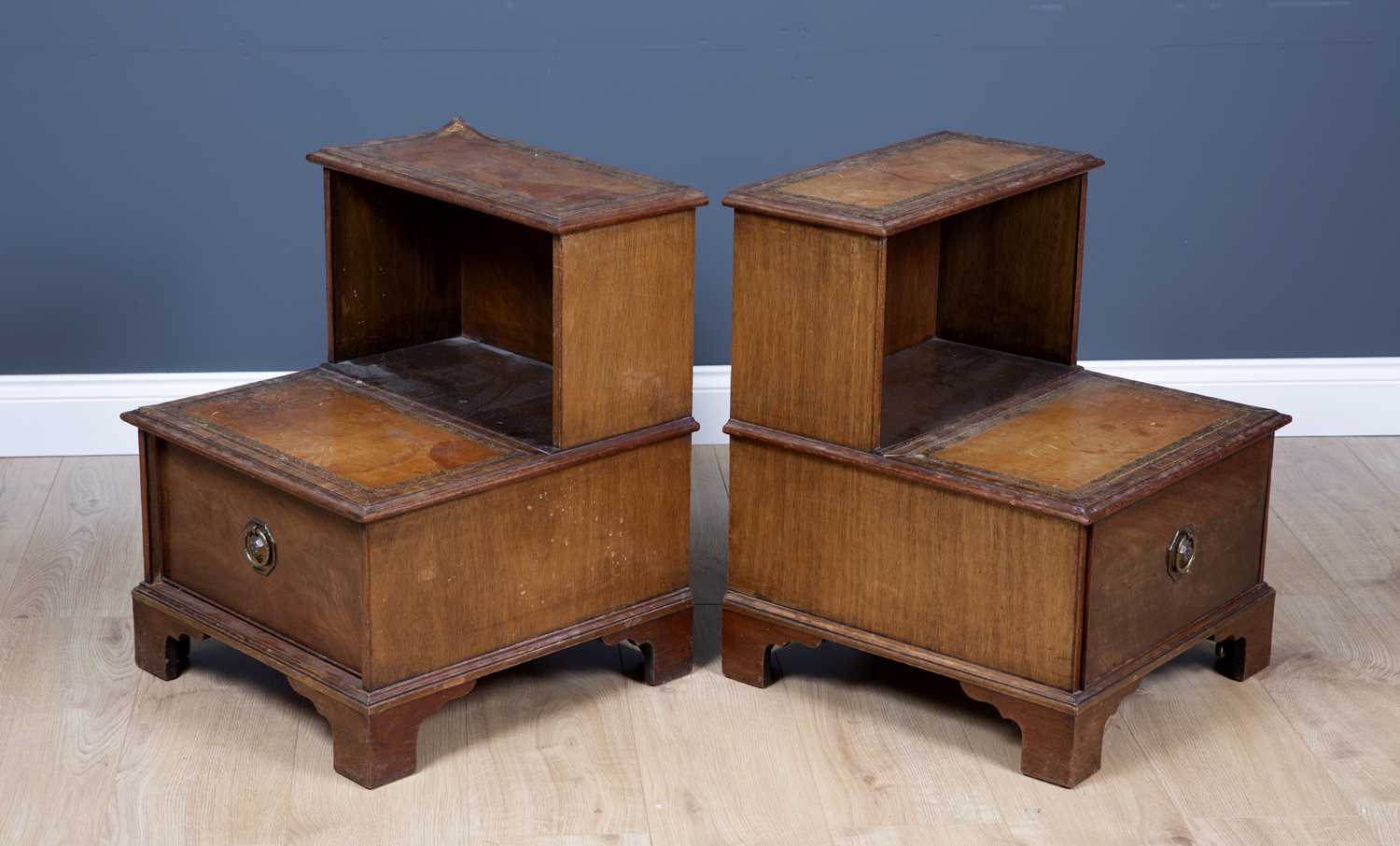 A pair of George III style mahogany step commodes with leather inset steps and drawer to the front - Image 2 of 3