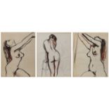 John Pelling (b.1930) a set of three nude studies, pen, ink and crayon, each signed, 50cm high x