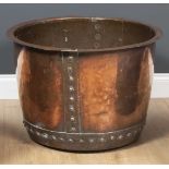 A polished copper log bin of rivetted construction, 65cm wide x 42cm highCondition report: At