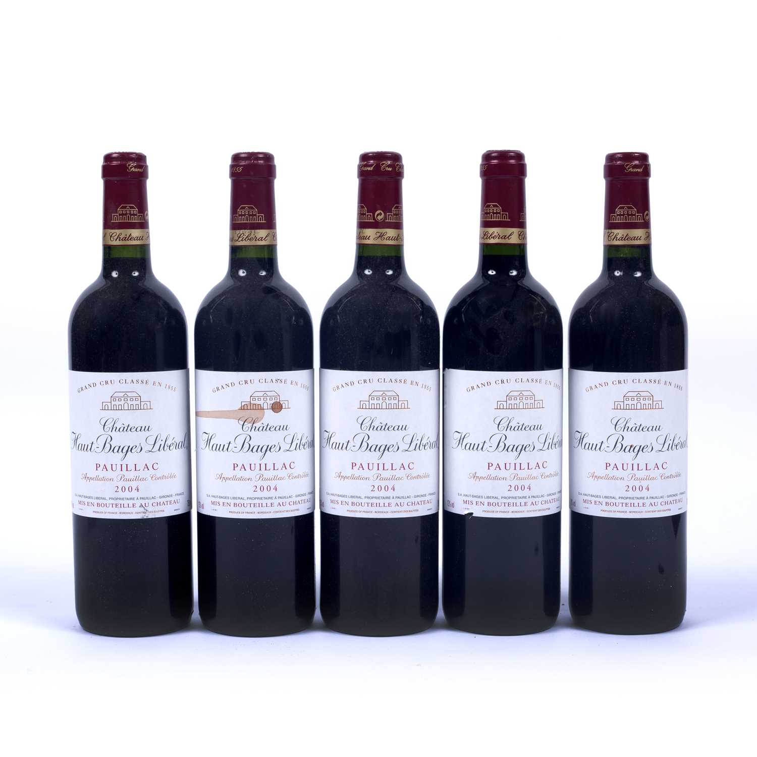 Five bottles of Chateau Haute-Bages Liberal Pauillac 2004Condition report: Level within neck