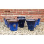 A group of eight various blue glazed terracotta plant pots each 28.5cm diameter x 25cm highCondition