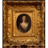 In the manner of Godfrey Kneller half length portrait of a young woman, oils on copper, unsigned,