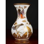 A 19th century opalescent, possibly Baccarat, baluster vase painted in parcel gilt ornament of birds