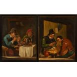After David Teniers A pair of tavern scenes, oil on panel, each signed lower left, each 19cm x 15cm,