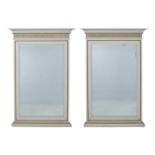 A pair of modern cream and gilded rectangular wall mirrors with bevelled glass, 85cm wide x 128cm