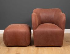 A contemporary leather tub chair approximately 80cm wide x 84cm deep x 79cm high together with a
