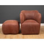 A contemporary leather tub chair approximately 80cm wide x 84cm deep x 79cm high together with a