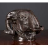 A cast bronze sculpture in the form of the head of a ram, 22cm wide x 18cm highCondition report: