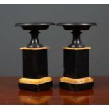 A pair of Victorian turned black slate and marble tazza of classical form on plinth bases, 14.5cm