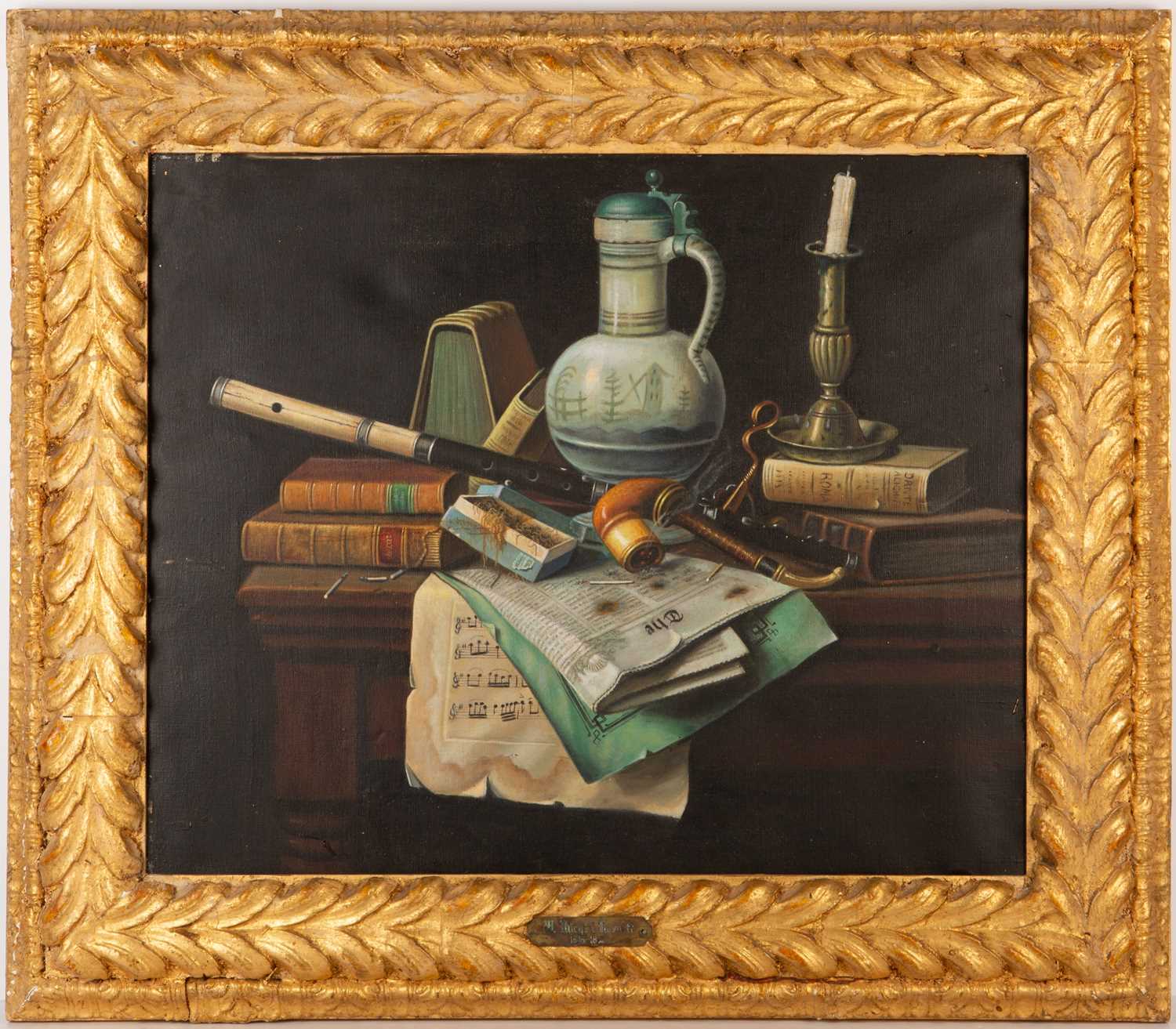 In the manner of William Michael Harnett (1848-1962) still life, oil on canvas, 49cm x 60cmCondition