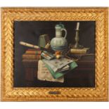 In the manner of William Michael Harnett (1848-1962) still life, oil on canvas, 49cm x 60cmCondition