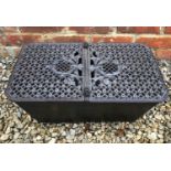 A 19th century possibly French cast iron brazier with double hinged lattice work grill top and