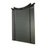 A contemporary wall mirror with arching top and shaped triple mirror plates, 76cm wide x 97cm