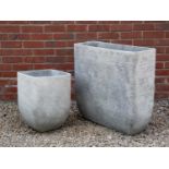 A large rectangular white painted fibre clay planter, 75cm wide x 27cm deep x 69.5cm high together