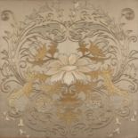 A Chinese silkwork floral panel 57cm high x 57cm wide, in a silvered frame, 76.5cm wideCondition