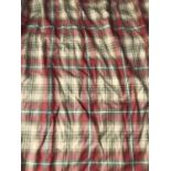 A pair of interlined tartan patterned curtains with triple pleated tops, the tops 130cm wide at