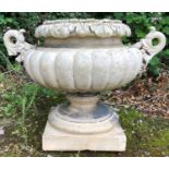 A Victorian or Edwardian Pulham pottery buff terracotta urn with impressed mark and bulbous body,