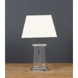 A white metal plated and glass rectangular section table lamp, 18cm wide x 40cm high to the