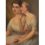 19th century English school portrait of two girls, oil on canvas, unsigned, 30.5cm x 23cm