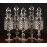 A set of five Cristallerie de Montbronn cut crystal glass liqueur dispensers each with heavy