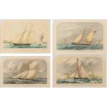 After A.W. Fowles Four yachting prints, each 13cm x 20cm, all glazed and mounted in burrwood frames,