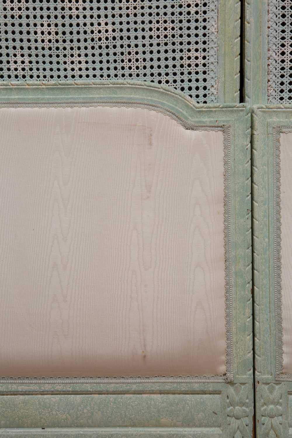 A pair of green painted single beds with caned inset panelsCondition report: One inner caned panel - Image 2 of 5