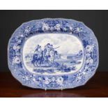 A George III blue and white meat platter depicting the Battle of Waterloo with Wellington and his