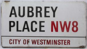 An enamel London road sign for 'AUBREY PLACE NW8'79cm x 44cmCondition report: Marks due to