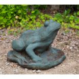 A green painted cast iron frog on a lily leaf, 43cm long x 28cm highCondition report: At present,