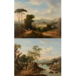 Attributed to John Thomas Serres (1759-1825) A pair of Italian extensive river landscapes, oil on