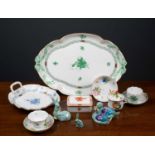A mixed group of Herend porcelain consisting of an oval tray with green ribbon handles, 40cm wide, a
