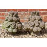 A pair of cast reconstituted stone fruit and flower basket finials 32cm wide x 37cm highCondition