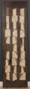 A contemporary lacquered modernist panel with geometric designs, 61cm wide x 208cm highCondition