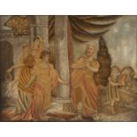 A Regency silkwork picture depicting classical figure by a temple, 45.5cm x 58.5cmCondition