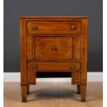 A continental mahogany bedside cabinet with satinwood stringing and with a drawer over a central