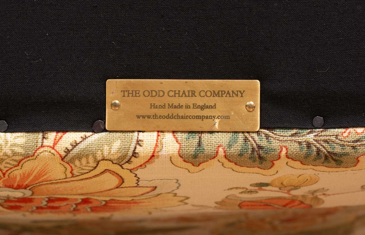 A George II style wingback armchair with floral upholstery and label for 'The Odd Chair Company' - Image 6 of 7