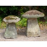 An old carved stone staddle stone 60cm diameter x 70cm high together with a smaller staddle stone (